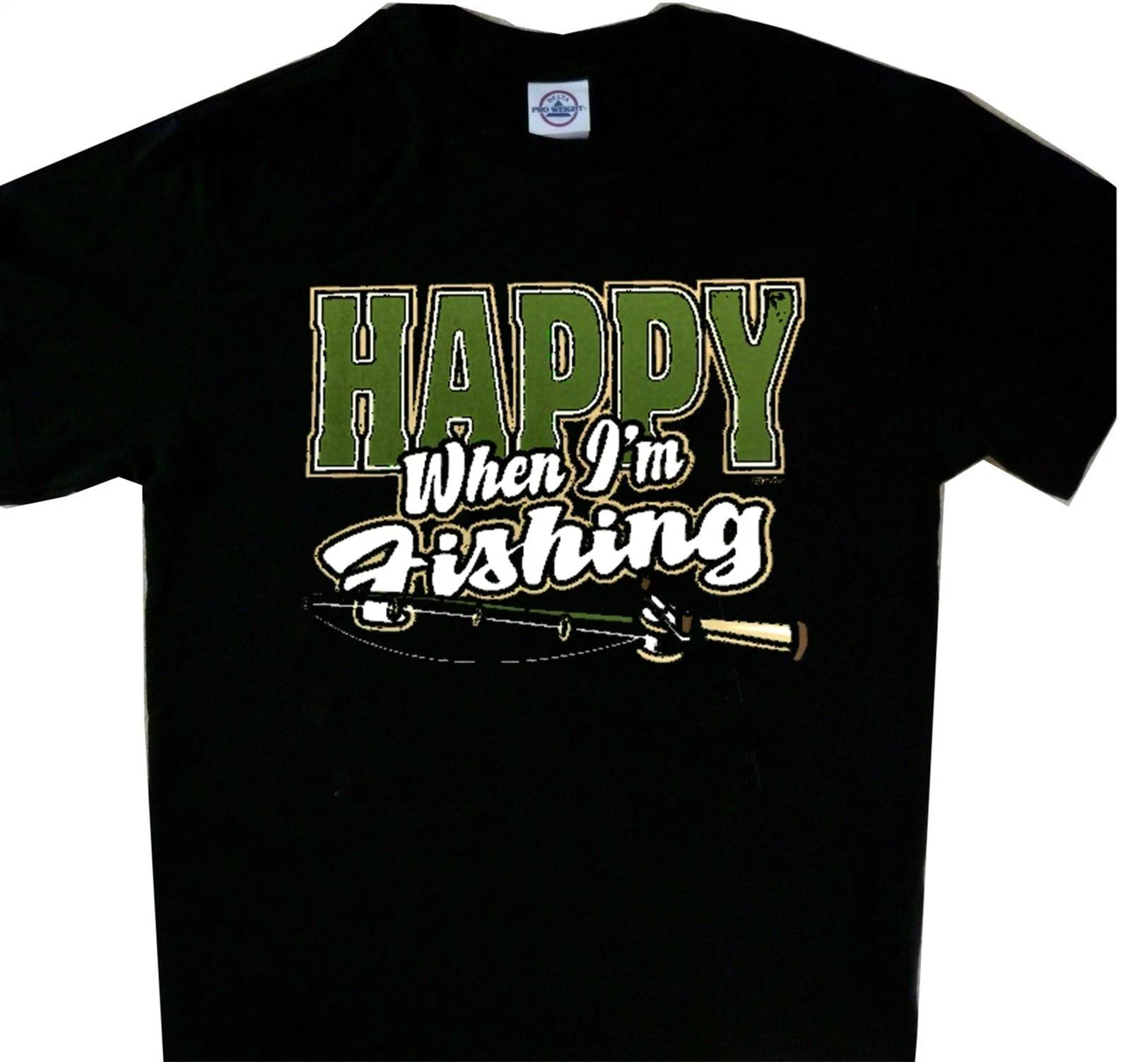 Happy when I m Fishing Camo Black Tee Shirt New Shirt 3XL