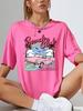 Summer Fashion Cotton Tshirt for Women Beach Club Printing Tees Shirts Comfortable ONeck Oversize Short Sleeve Street Clothes