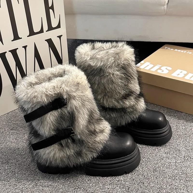 

Ретро универсальные ботинки-платформы для снега женские 2025 зимние бархатные теплые нескользящие пушистые хлопковые туфли универсальные короткие ботинки 40 чёрный