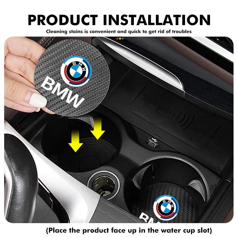 2pcs Car Water Cup Mats Carbon Fiber Coaster Non-Slip Pad For BMW 1 3 4 5 6 7 Series M X1 X3 Performance Alpina G20 F20