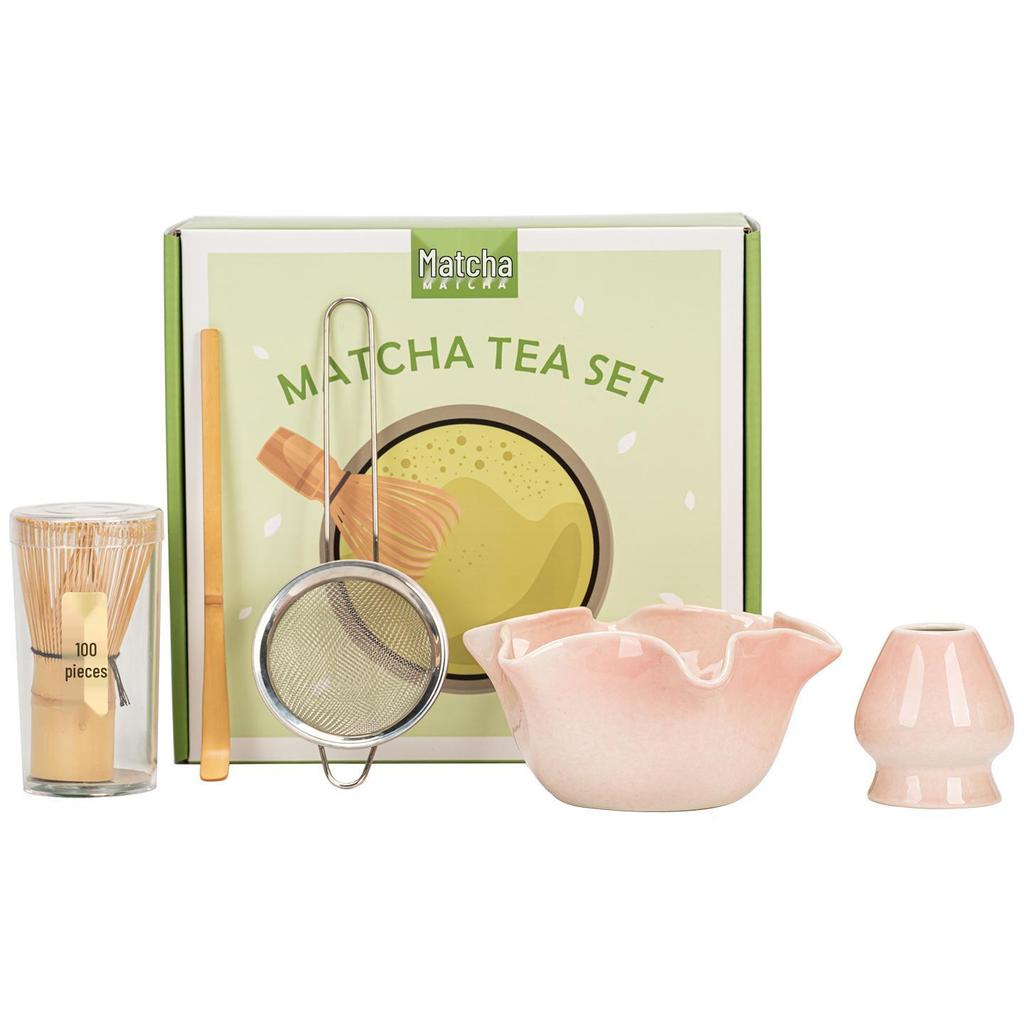 Japanese Lotus Leaf Matcha Bowl Set with Whisk - Tea Ceremony Matcha Mixing Tools