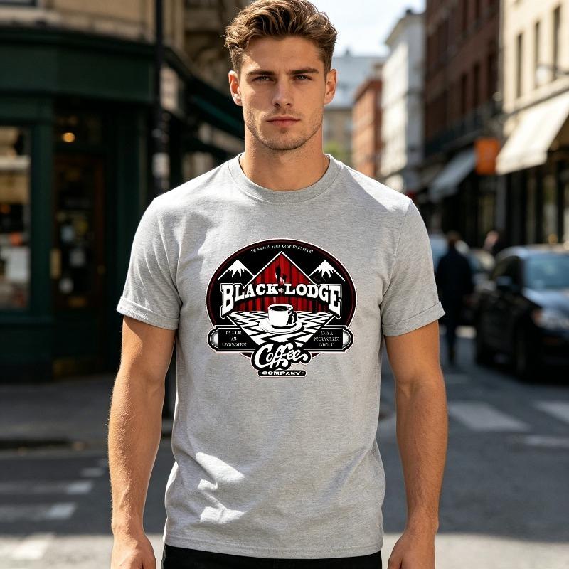 Retro Black Lodge Coffee Print TShirt Twin Peaks Cult TV Show Fan Gift Casual ONeck Short Sleeve Tee Shirt for Unisex and Unisex