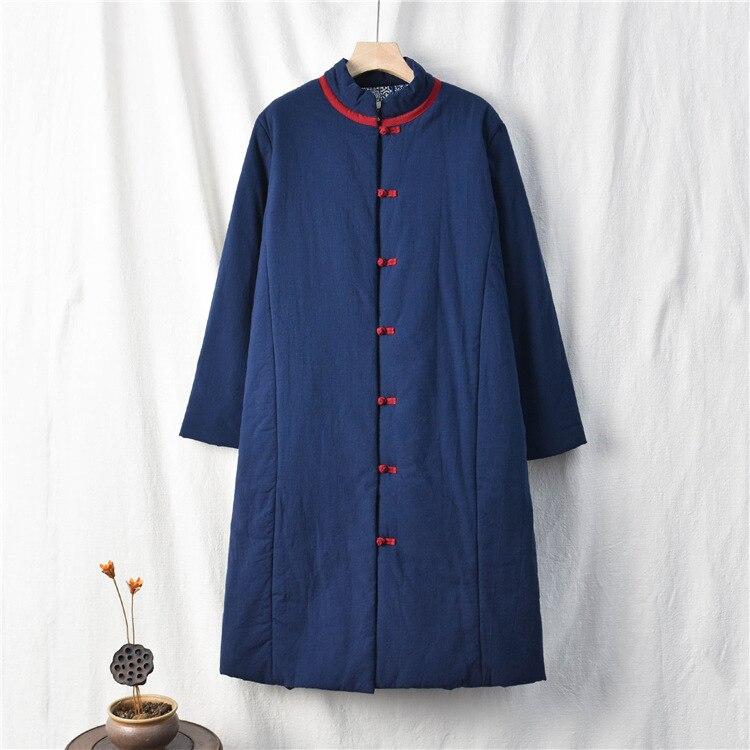 Johnature Vintage Women Long Sleeve Coats Winter Pockets Cotton Linen Solid Color Loose  Female Parkas