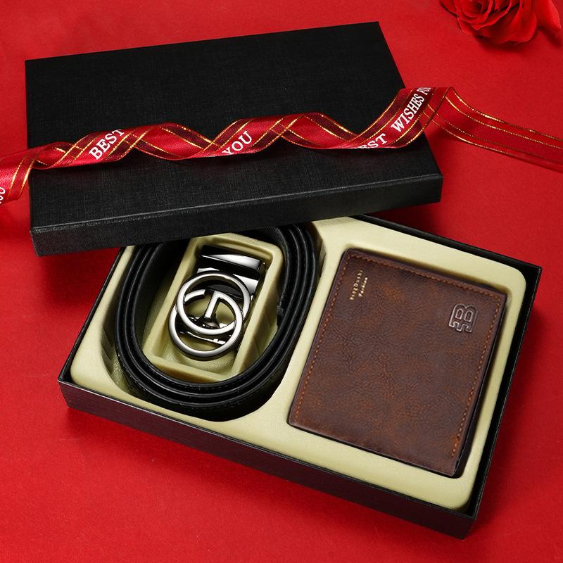 The First Layer Of Cowhide Men'S Belt Wallet Combination Set, Automatic Buckle Belt Wallet, High-End Gift Box Can Be