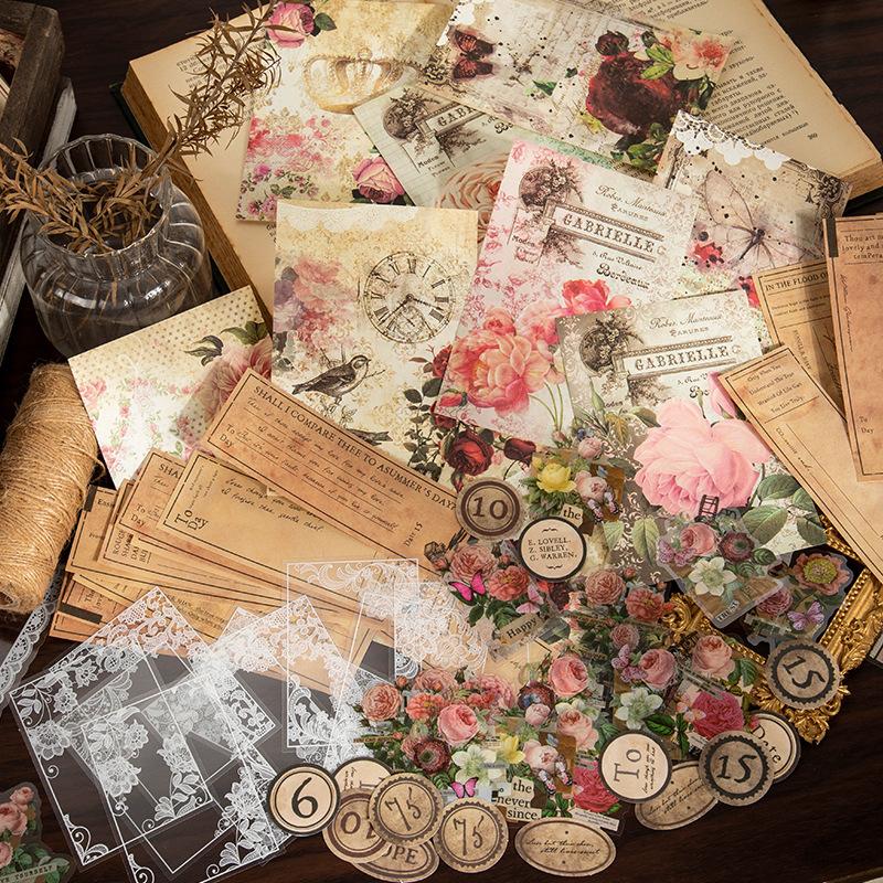 80-Sheet Vintage Paper & Sticker Mix Kit, Retro Patterns for Journaling, Scrapbooking & DIY Card Making, Self-Adhesive