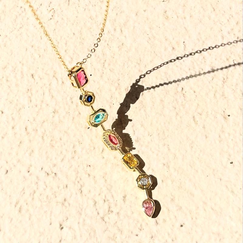 Light Luxury Y-Shaped Long Tassel Necklace For Women Fashion Colorful Zircon Pendant Clavicle Chain Jewelry Party Accessories