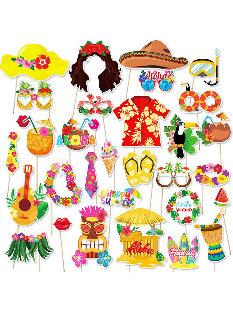 

30 шт./набор Гавайские украшения для вечеринки Реквизит для фотобудки Ананас Фламинго Летняя пляжная вечеринка у бассейна Гавайские принадлежности для вечеринки Алоха