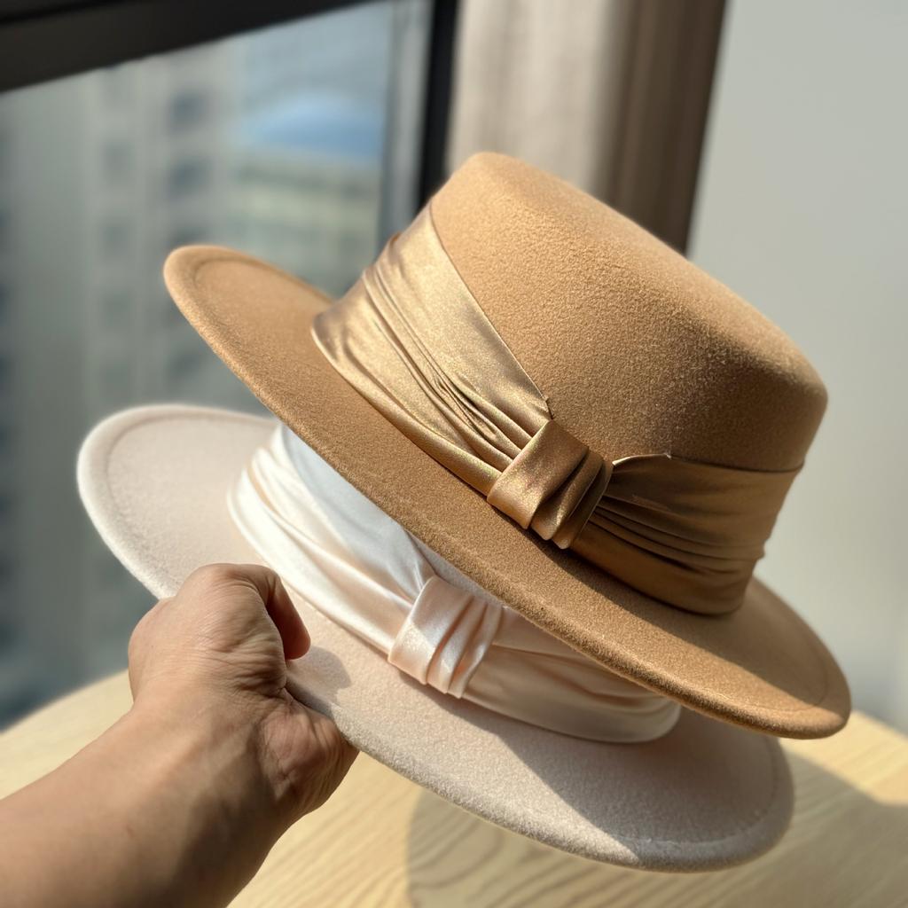 Ny Fransk Elegant Rosett Hatt Dam Vinter Brittisk Retro Ullfilt Hatt Trendig och Mångsidig Ull Jazzhatt