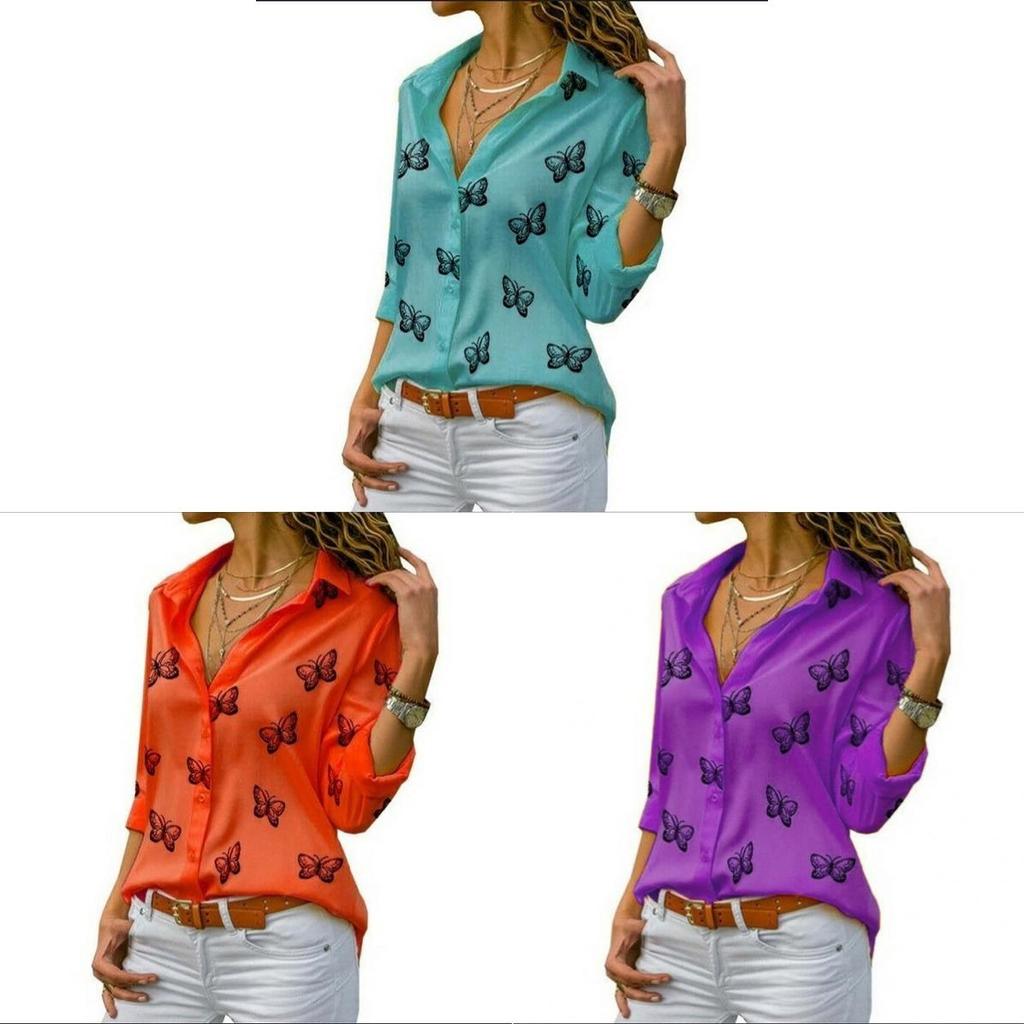 Cotton Butterfly Print Shirt With Spliced Design For Office Wear