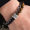 Natural Map Stone & Stainless Steel Men's Beaded Bracelet - Unique Fashion Jewelry