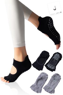 Gemma Plus Yoga Pilates Grip Set of Toeless Non-Slip Socks, Five-Toe, Women's, Socks, Non-Slip, Socks, Pilates, Dance, Black, Gray, Spring/Summer, 2,