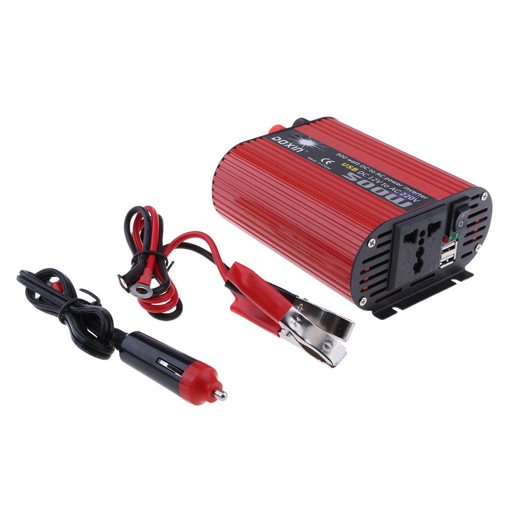 500W DC 12V to AC 220V Car Power Inverter Adapter LCD Converter Battery Clamps