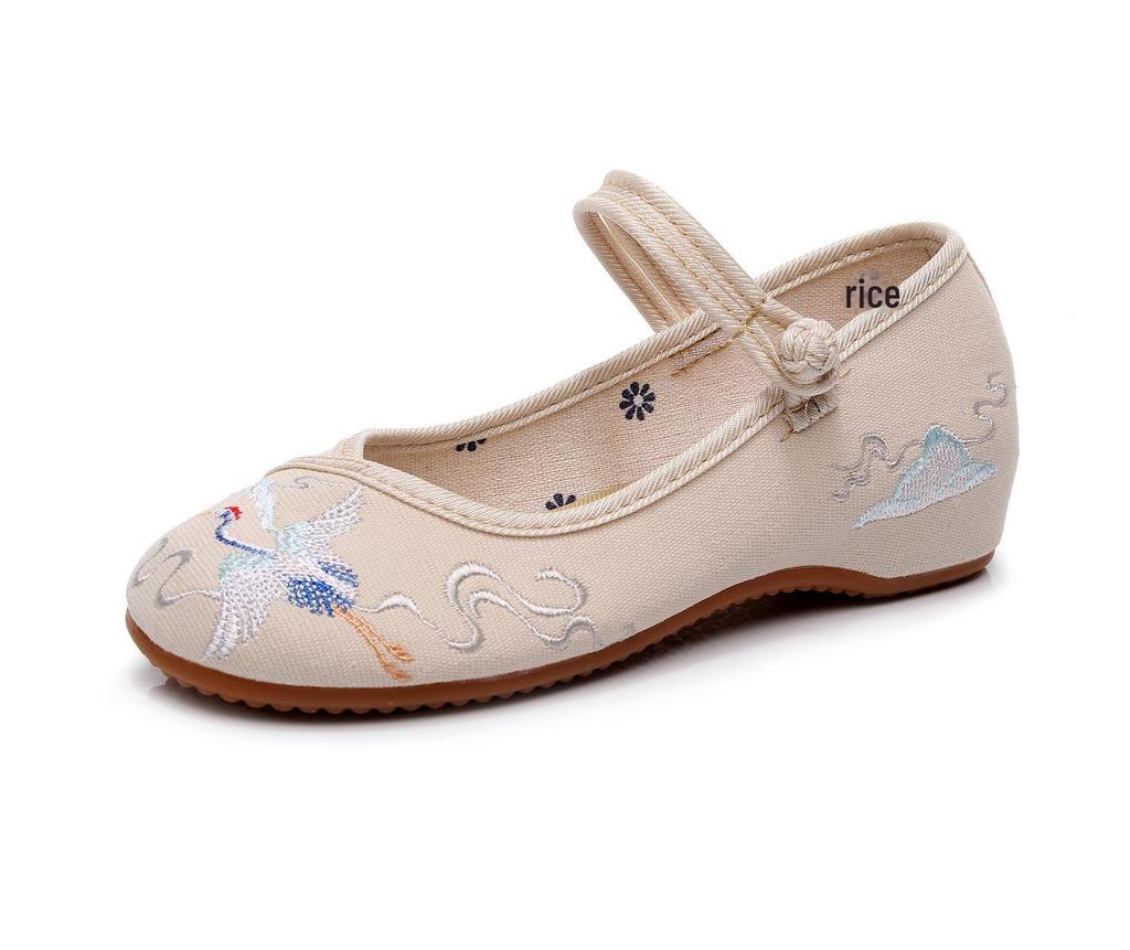 Lingyunhe Ethnic Embroidered Cowhide Soft Sole Dance Shoes for Women
