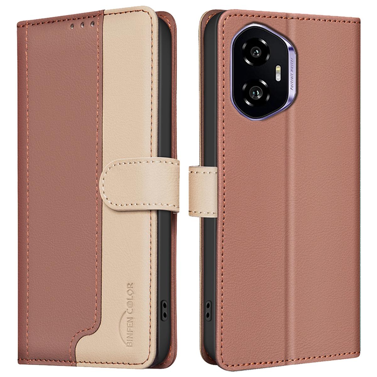 

BINFEN COLOR BF33 for Honor 300 Leather Case Splicing Color RFID Blocking Brown