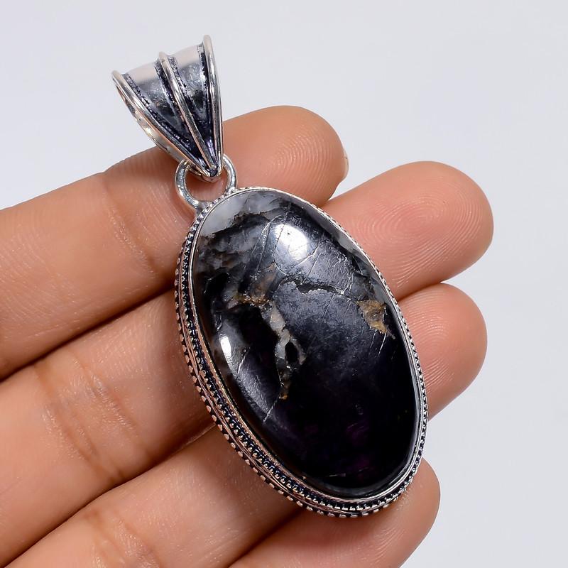 

Elegant Top Grade Qualite 100% Natural Purpurite Oval Shape Vintage Style Handmade Jewelry 925 Steling Silver Plated Pendant 2.1 WSJ-4880 2.1