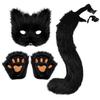 3PCS Handmade Faux Fur Masque Fox Masque Handmade Faux Fur Cat Fox Masquerade Kit for Halloween Party Cosplay Therian