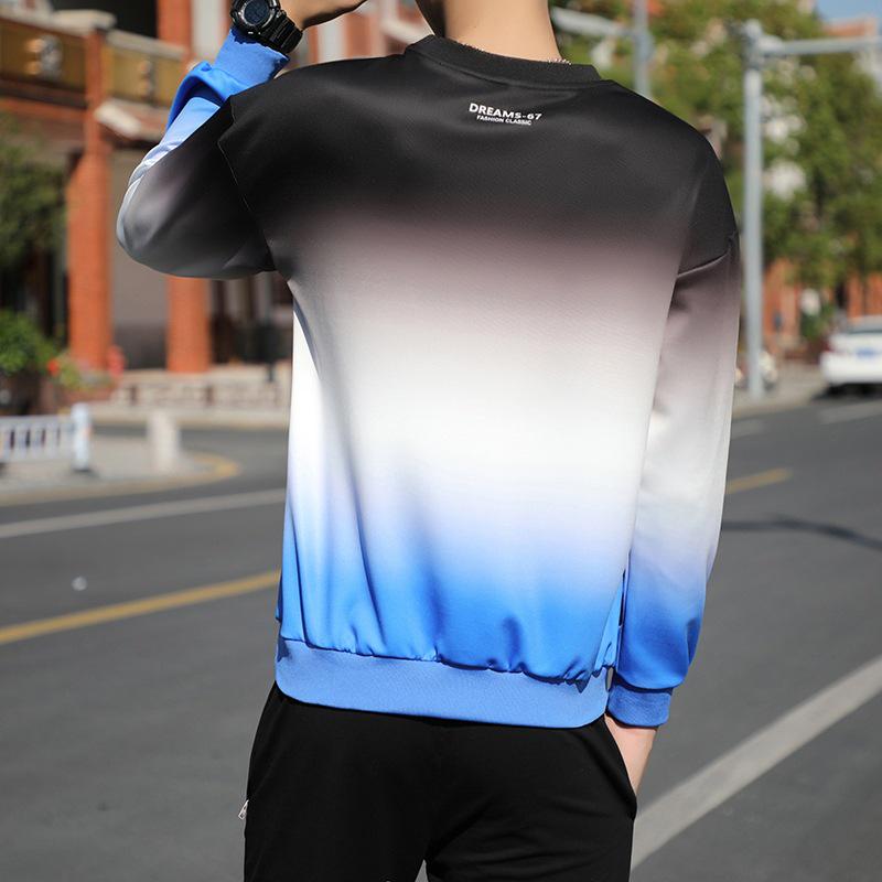 Men's Gradient Long Sleeve Pullover: Spring & Autumn Korean Style Loose Fit Letter T-Shirt.