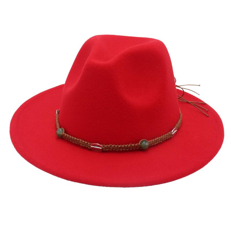 2023 New Top Hat Jade Accessories Woven Fleece Belt Foreign Trade Jazz Hat Big Eaves Show Small Face Big Head Circle Felt Hat