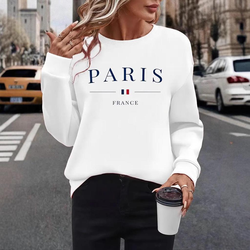 Paris Autumn/Winter Plus Size Letter Print Cotton Sweatshirt