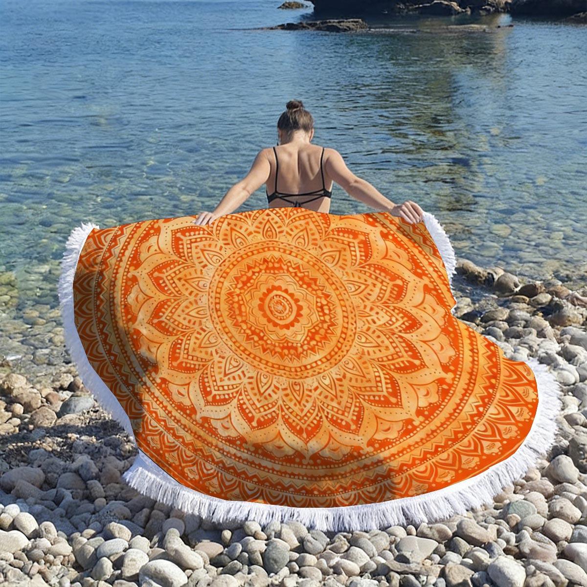 Bloemig Mandala Rond Strandlaken Sneldrogend Absorberend Microvezel Yogamat Zandvrij Buiten Picknickkleed Voor Strand Reizen Zwembad 150X150CM