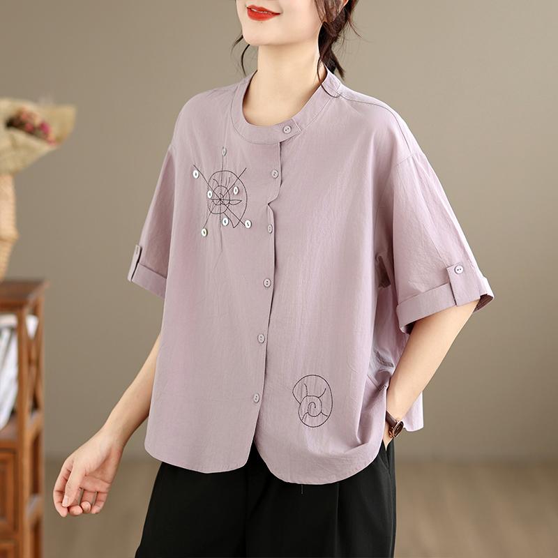 

DIMANAF Summer 2026 Women Plus Size New Blouse Shirt Embroidery Short Sleeve Cotton Casual Loose Lady Tops Shirts 2XL