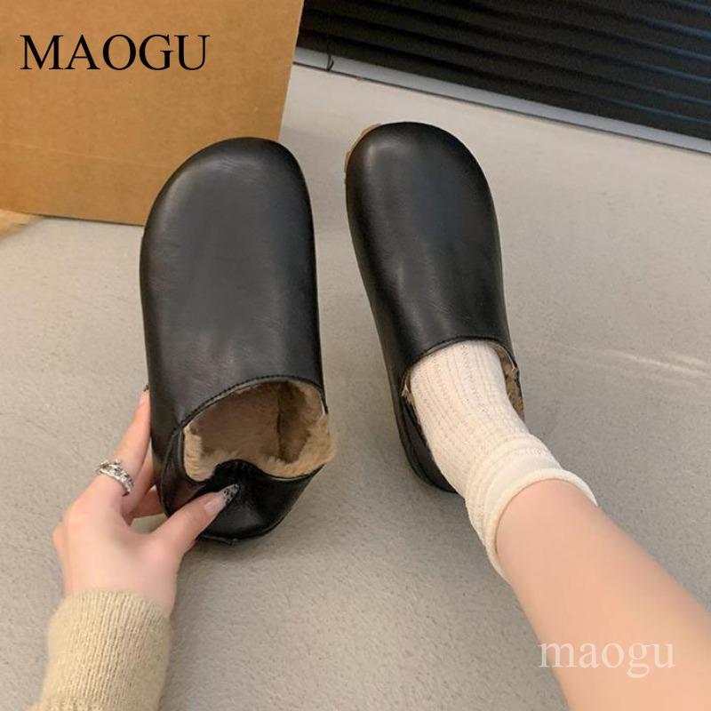 Anti-slip Women's Brown Short Plush Slip-On Warm Casual Shoes Autumn Winter Comfortable Flats Ladies Loafers Zapatos Para Mujer