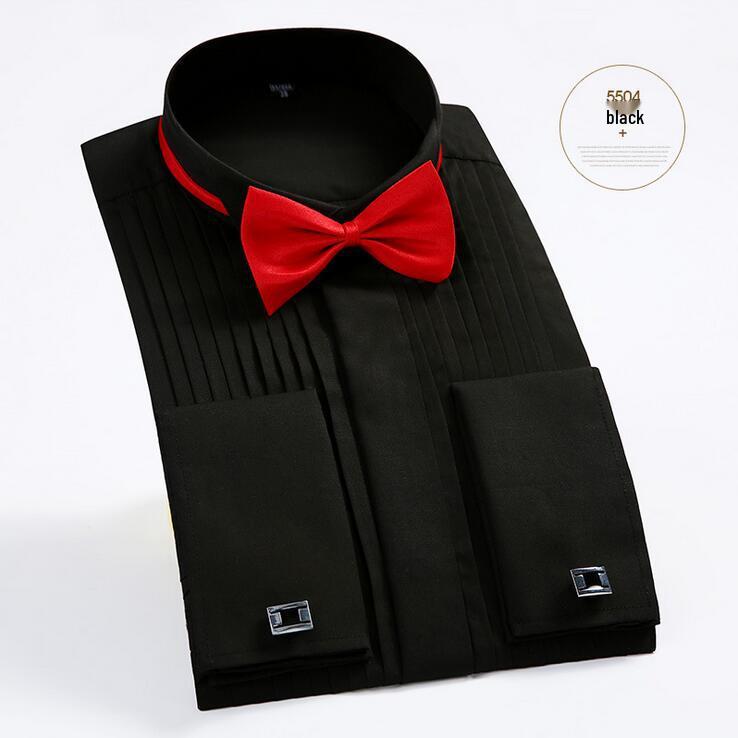 Swallowtail White Men's Stand Collar Long Sleeve Performance Dress Shirt