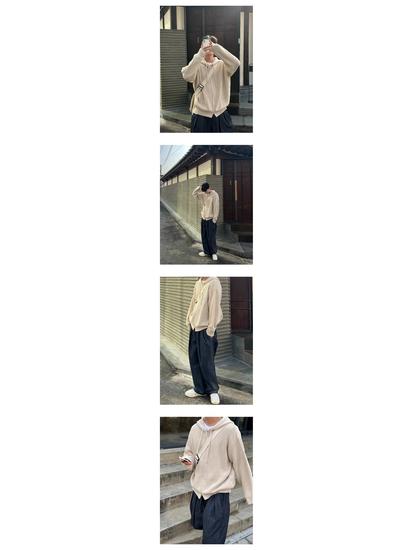 Men's 2024 Korean Style Double Zipper Hooded Knit Cardigan - Autumn/Winter Versatile Trendy Couple Style Sweater