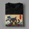 Men T-Shirt Japanese Black Cat Ramen Creative 100% Cotton Tee Shirt Short Sleeve Kawaii Noodle Cat T Shirt Round Neck