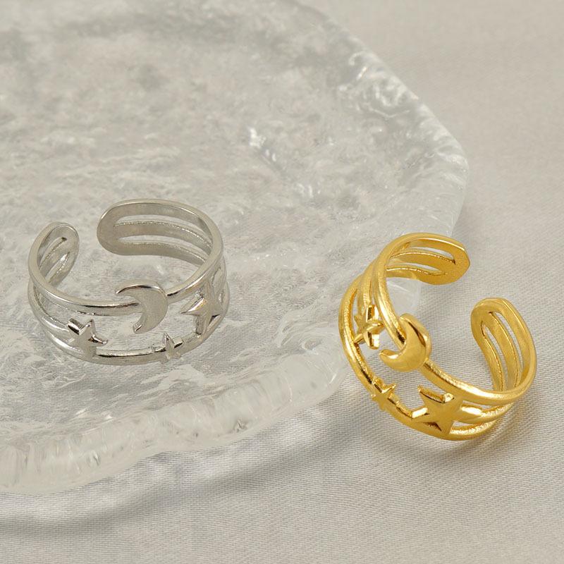 Titanium steel star moon ring women's niche simple fashion design Titanium steel ring opening adjustable