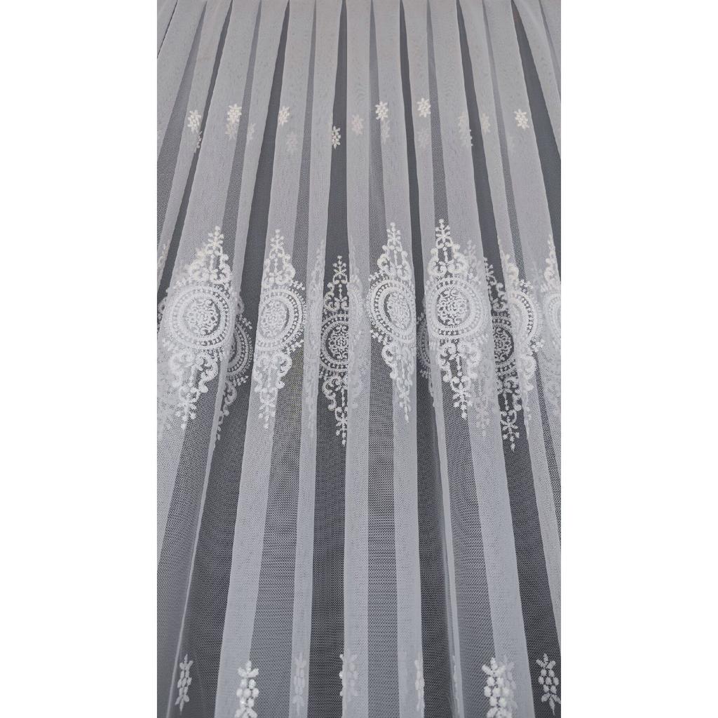 Greek Background Sprinkled Embroidery Luxury Pattern 1/3 Close Pleat Ecru Tulle Curtain Wrinkle-free No Ironing Leaded Skirt