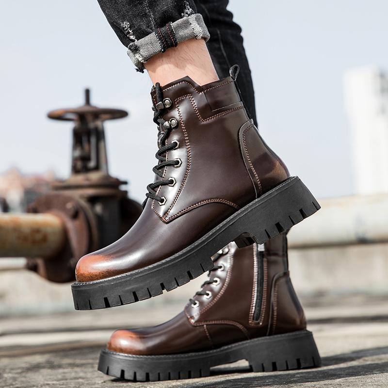 Męskie wygodne buty motocrossowe Grube dno Męskie buty outdoorowe z wysoką cholewką 2024 Oryginalne skórzane uniwersalne męskie ciepłe buty zimowe