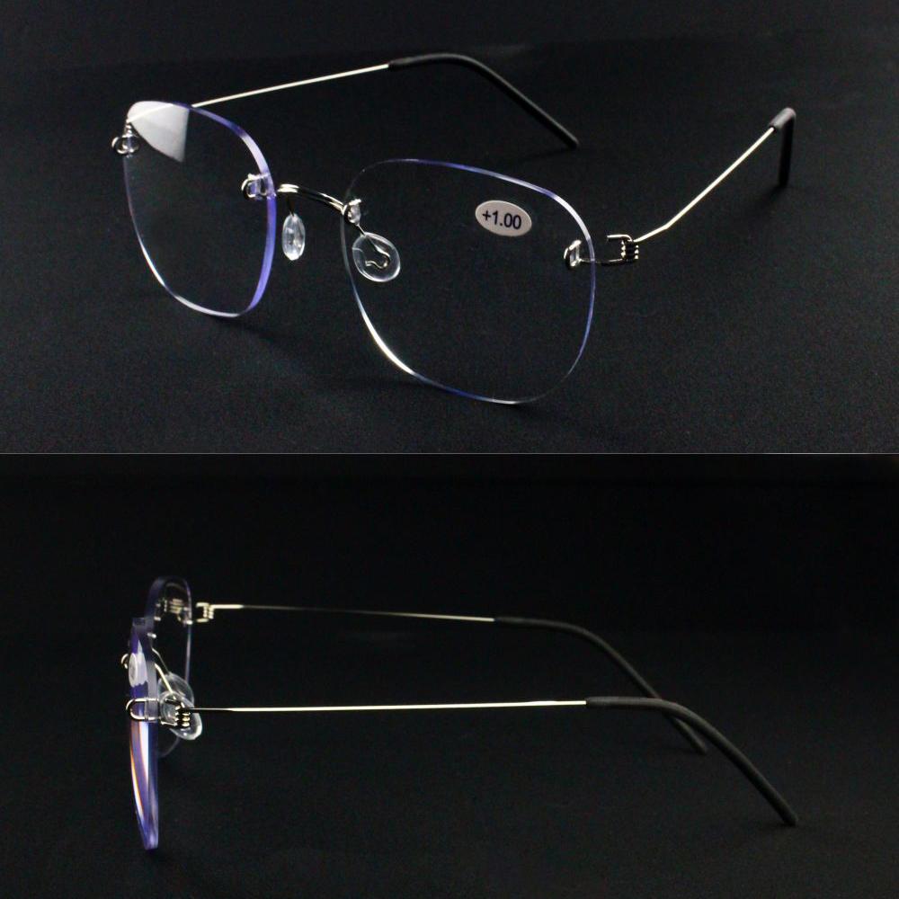 Blaulicht Lesebrille Für Männer Und Frauen Mode Business Brille Randlos Metall Extra Groß Silber +1 1.5 2 2.5 3 3.5