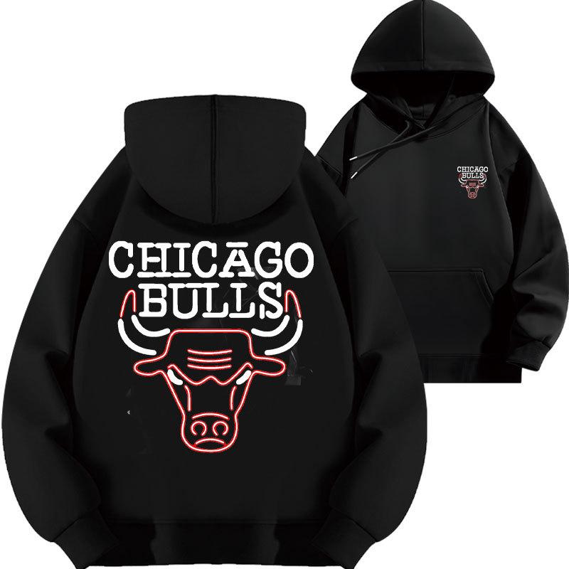 Bulls BULLS Letter Print Hooded Sweater Tide Loose Autumn Clothes Basketball Fleece Thickened Top kids 130cm