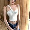 Sommer Sexy Schulterfreier Gestrickter Weste Damen Schick Falten Ärmellos Schlank Crop Top