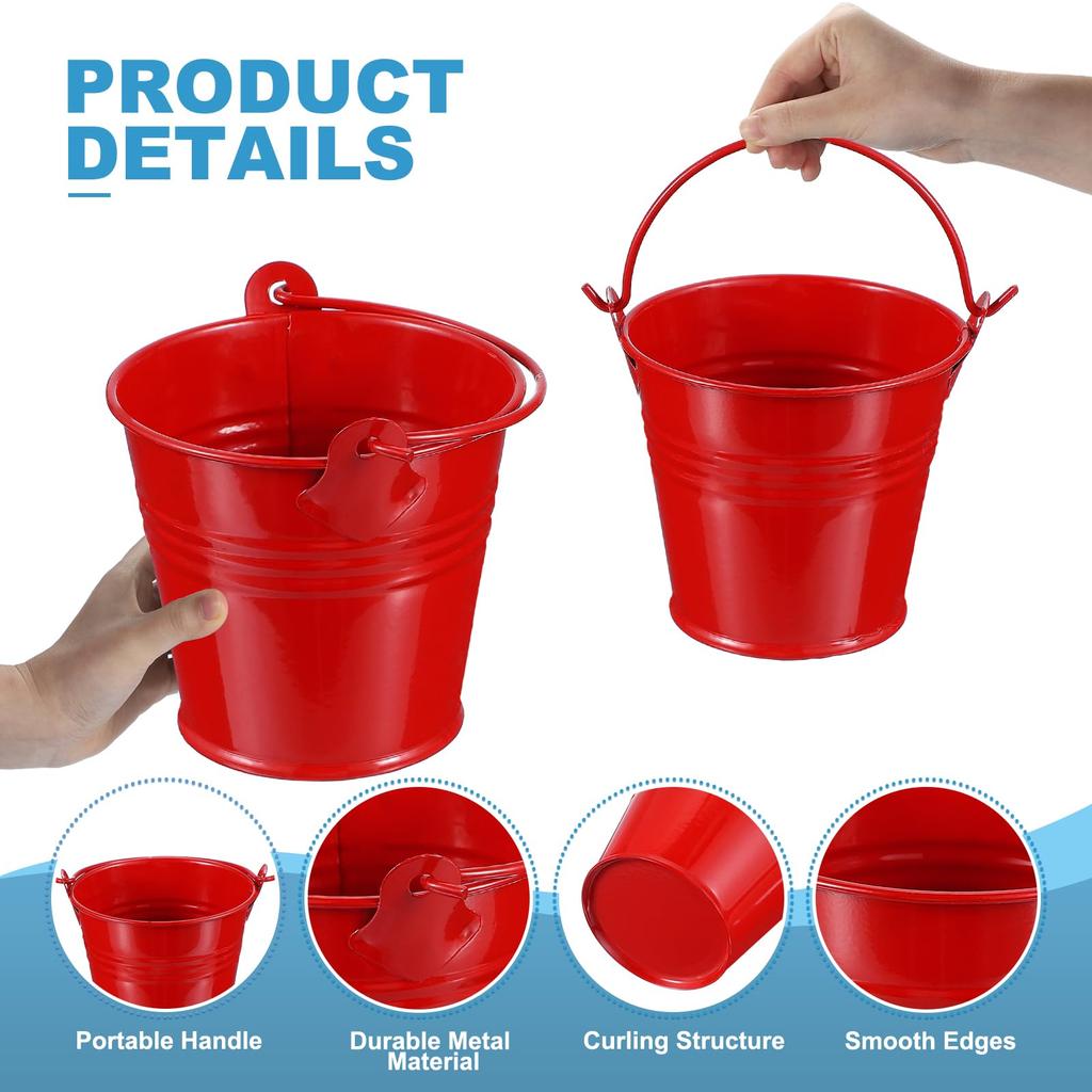 PATIKIL x Small Metal Buckets with Pack of 6 Mini Galvanized Buckets for Party Favors and Red 2.7" 2.3" Handles, Crafts, Decorations,