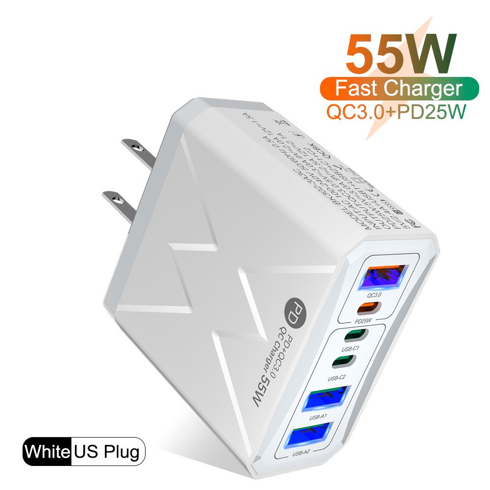 PD 25W 6-Port Fast Charger: 3 USB, 3 PD 55W with QC3.0 – EU, UK, AU Plugs