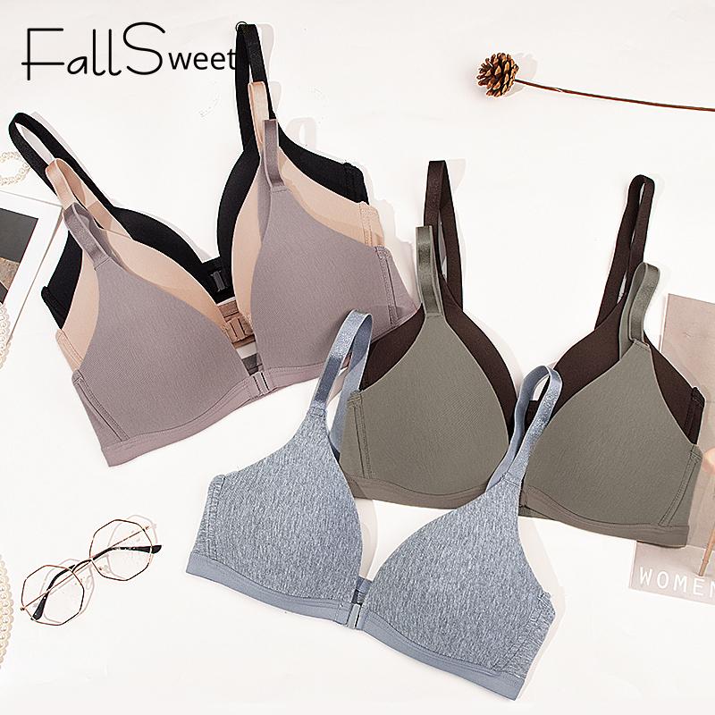 Sujetador sin costuras con cierre delantero para mujer Push Up Inalámbrico Sujetador Profundo V Color Sólido Ropa Interior Lencería Sexy Femenina