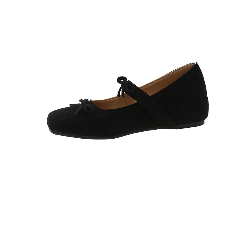 Damen Innenerhöhende Einzelne Schuhe Frühling Quadratische Zehenpartie Flacher Mund Schmetterlingsknoten Fuß Weiche Sohlen Rutschfeste Flache Schuhe