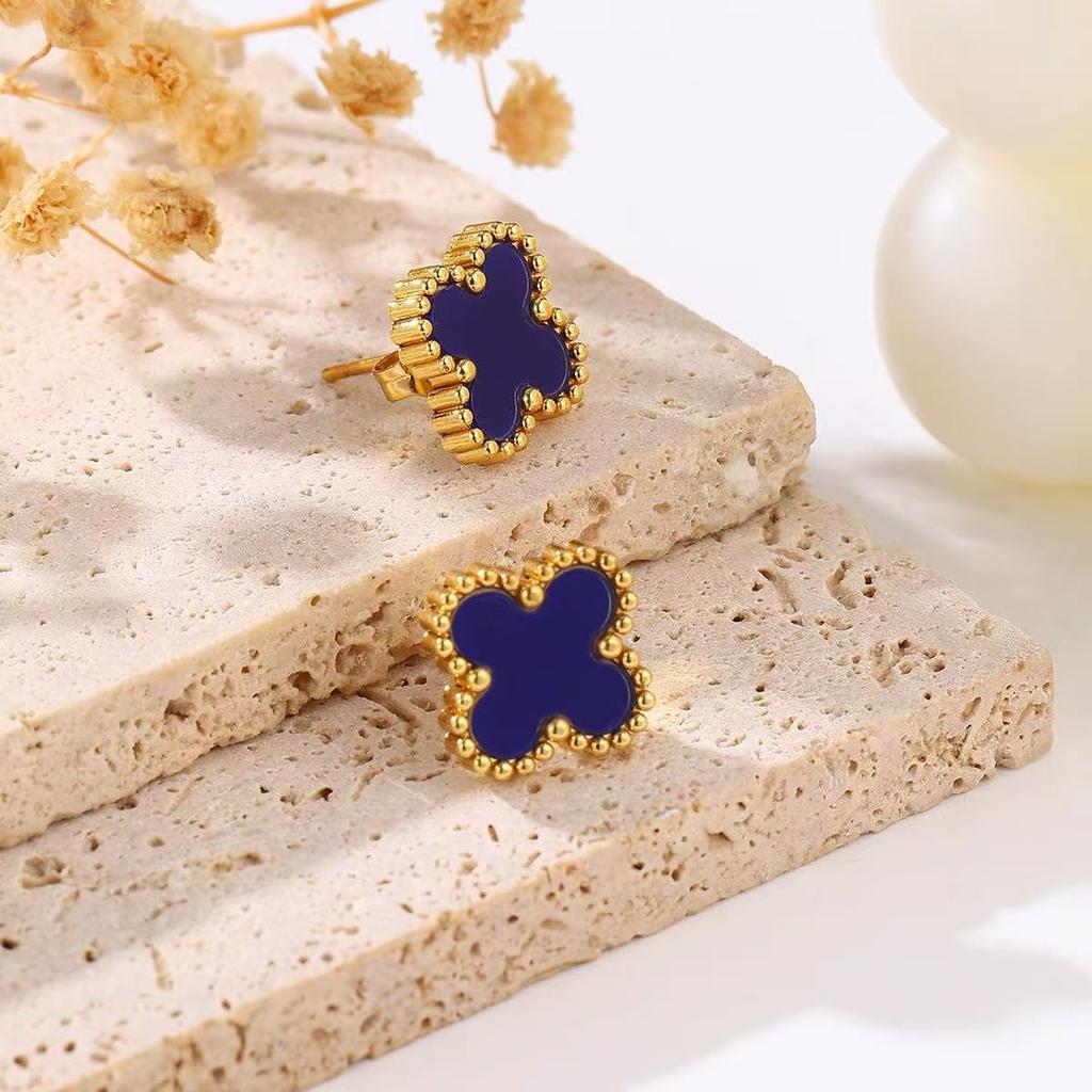 13MM titanium steel non fading clover earrings, high-grade titanium steel 18k earring accessories