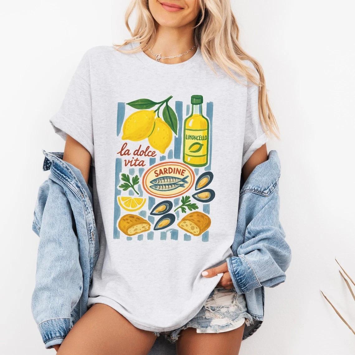 La Dolce Vita Shirt, Italian Summer Graphic Tee, Foodie Seafood Lover Tee XXXXL