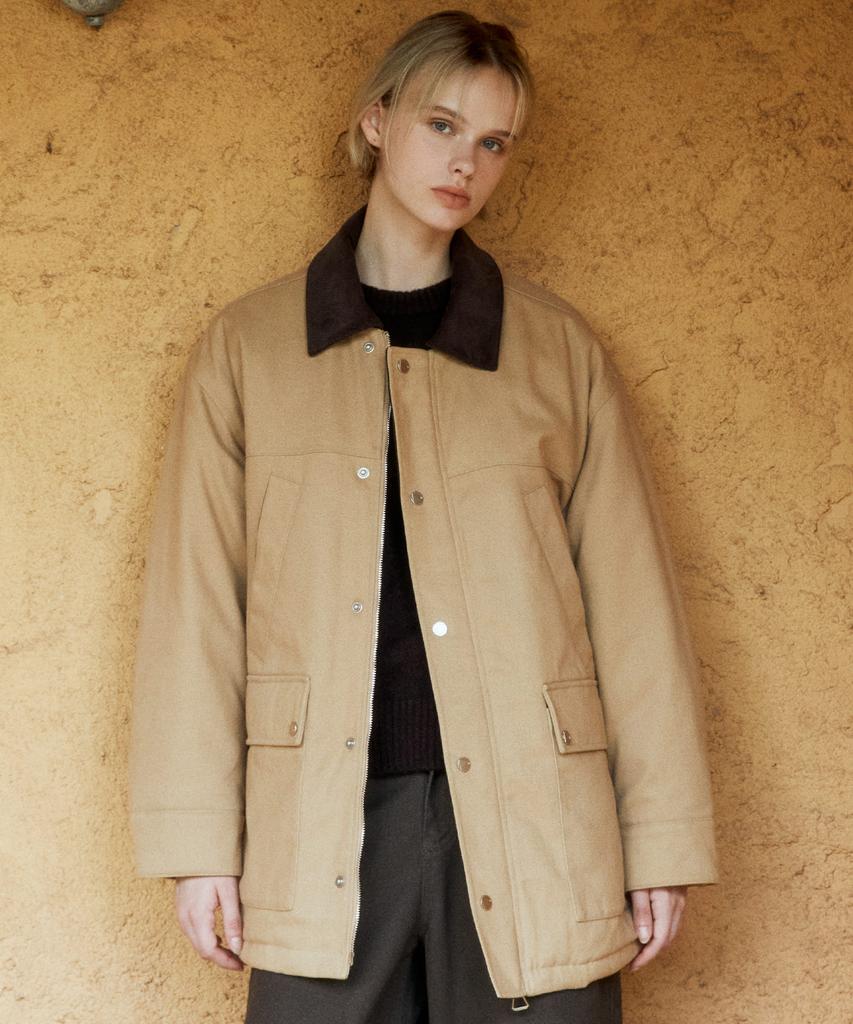Dthirtyone Two-Tone Collar Padded Work Jacket (Beige)