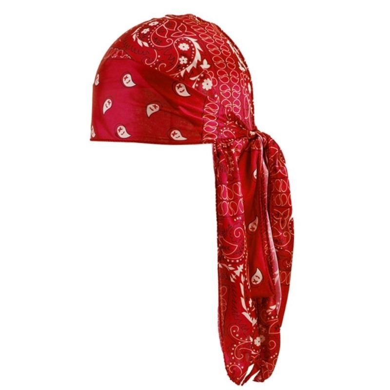 Fashion Amoeba Print Men's Headscarf Imitation Silk Lightweight Long Tail Pirate Cap Breathable Wave Print Hip Hop Hat Outdoor
