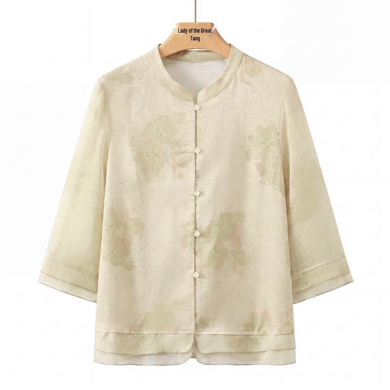 Datang Furen New Chinese Style Summer Disc Button Blouse for Middle-Aged Women