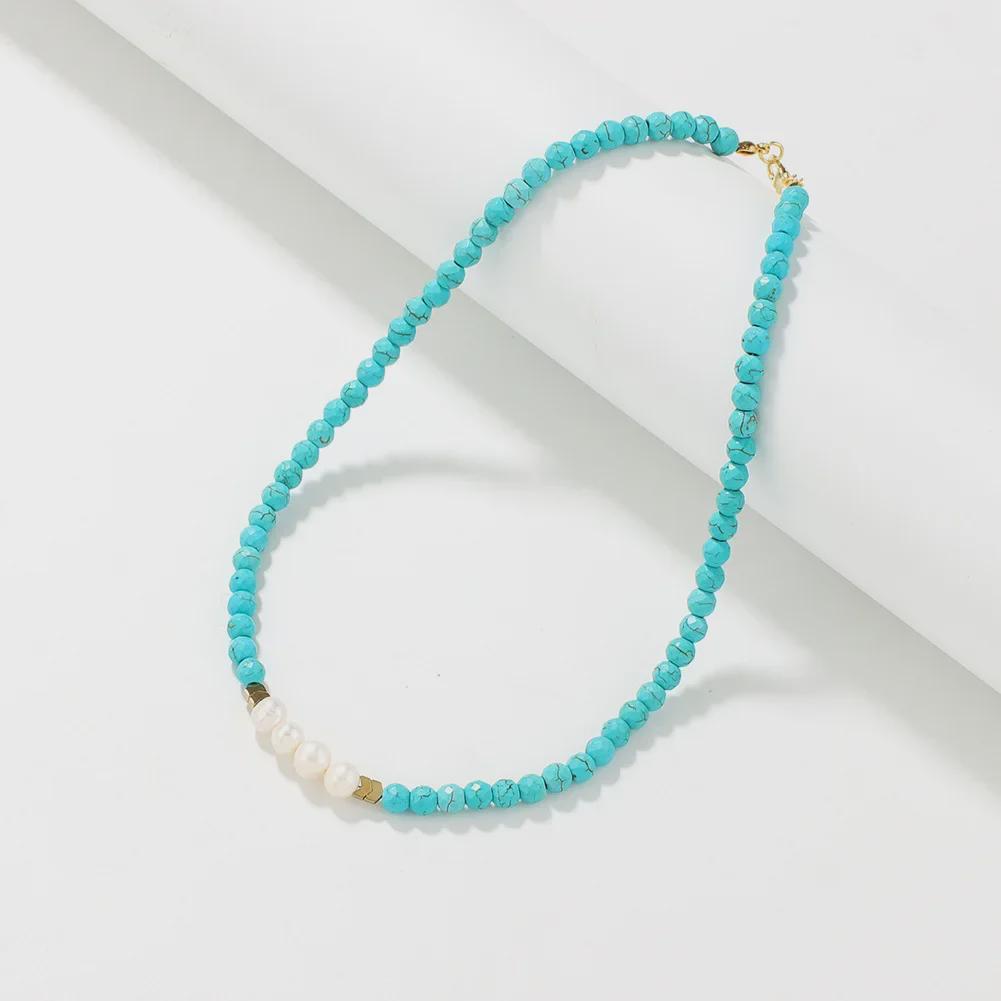 Bohemian Freshwater Pearl & Turquoise Clavicle Necklace for Women