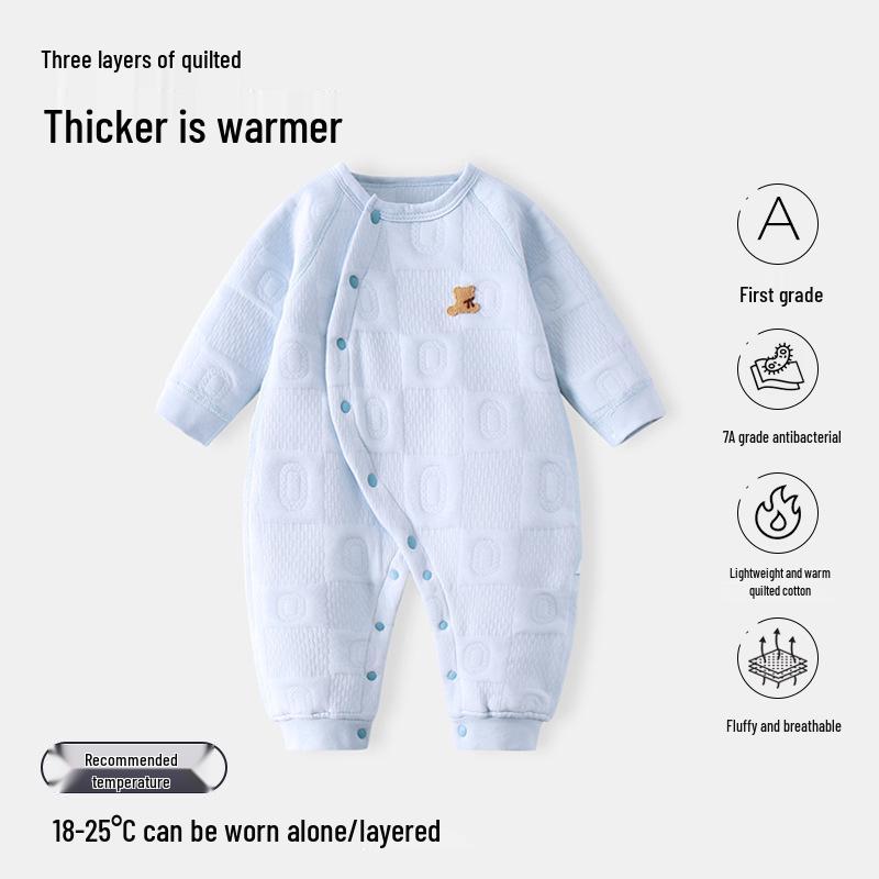 

Spring & Autumn Pure Cotton Infant Romper - Long-Sleeve Warm Pajamas for Baby Crawling 73cm