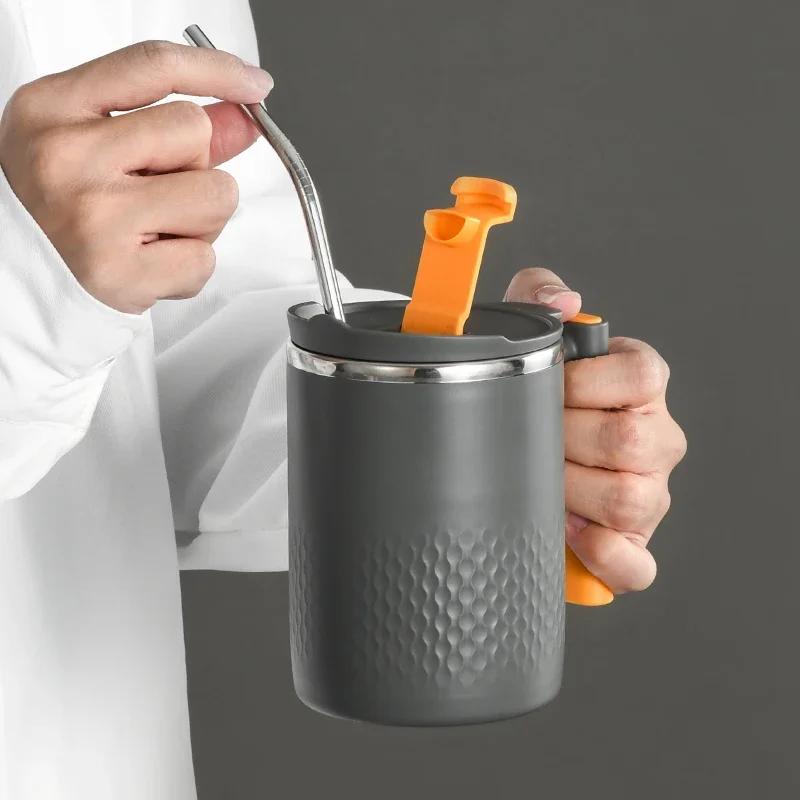 Stainless Steel Coffee Cup Mug With Lid Coffee Mug Double Wall Coffee Tumbler With Handle Heat-resistant Drinkware