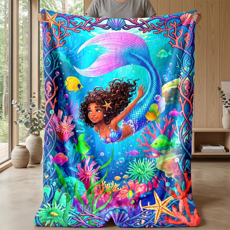Mermaid Fantasy Underwater World Theme blanket Lightweight Warm Flannel Blanket Decorative Throw Blanket for Home Decoration