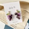 Pendientes de Uva Morada Coreanos Retro Frescos de Verano con Clip sin Perforar para Mujer Dulce Temperamento Regalo Femenino Joyería