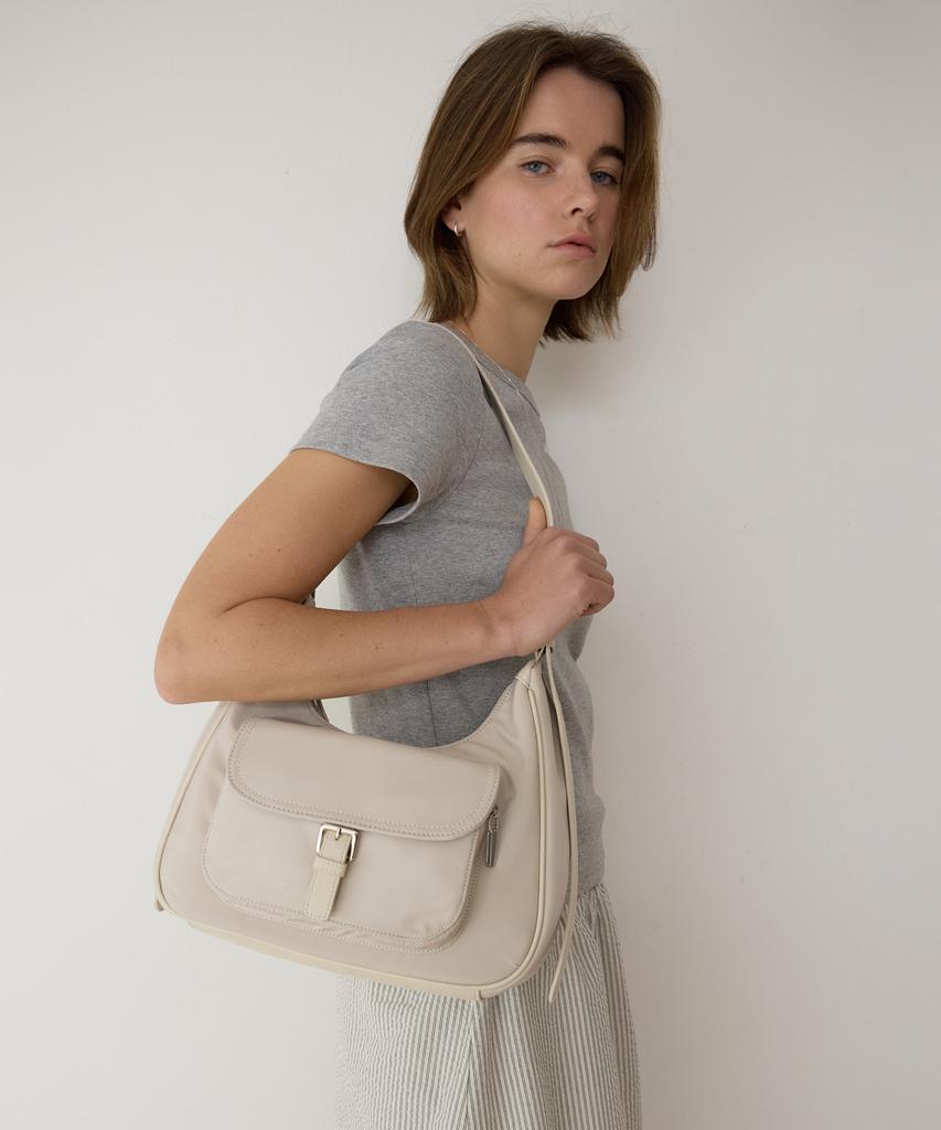 Among A Nylon Buckled Pocket Shoulder Bag_Cream